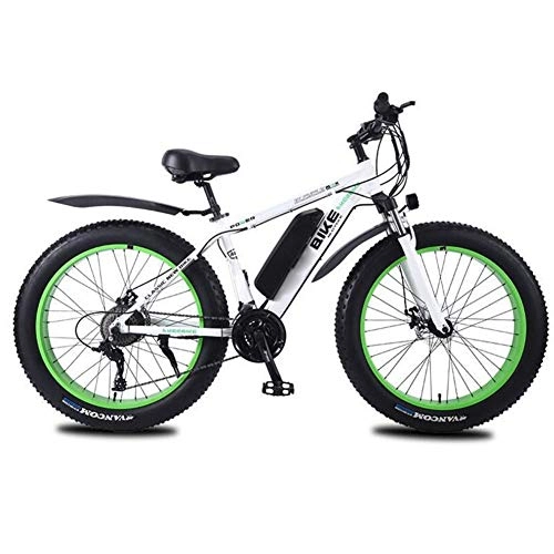 Electric Mountain Bike : KT Mall 26 in Fat Tire Electric Bike for Adults 350W Mountain E-Bike with 36V Removable Lithium Battery and 27 Speed Gear Shift Kit Three Working Modes Maximum Load 330Lb, White Green, 13AH