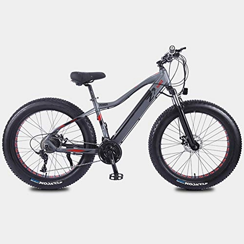 Electric Mountain Bike : KT Mall 350W Mountain Electric Bikes 26In Fat Tire E-Bike with 27-Speed Transmission System and Charging Time 3 Hours Lithium Battery(10AH36V), Range of 35 Kilometers, Gray