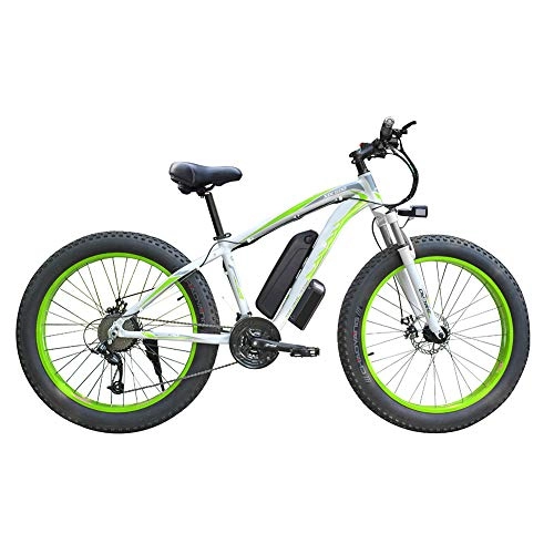 Electric Mountain Bike : KT Mall 500w / 1000w Electric Mountain Bike 26'' Folding Professional Bicycle with Removable 48v 13ah Lithium-ion Battery 21 Speed Shifter Beach Snow Tire Bike Fat Tire for Adults, Green500W