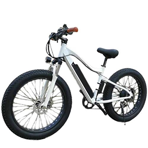 Electric Mountain Bike : KT Mall Electric Bicycle Wide Fat Tire Variable Speed Lithium Battery Snowmobile Mountain Outdoor Sports Aluminum Alloy Car, White, 26x17