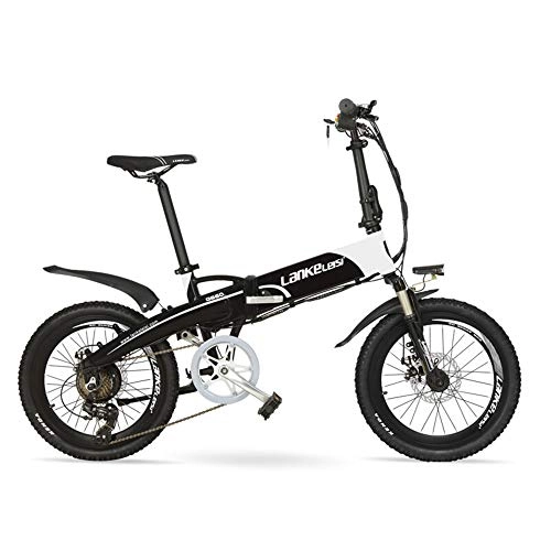 Electric Mountain Bike : LANKELEISI G660 20 Inch Folding Mountain Bike 240W Motor 48V 14.5Ah Lithium Battery Suspension Fork Pedal Assist Electric Bike (Black White, 240W 14.5Ah)