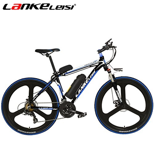 Electric Mountain Bike : LANKELEISI MAX3.8 Electric bicycle with Advanced configuration 26 Inch 48V 240W E-bike Full Suspension Lithium Electric Bike 7-Speed 3.5 Inch Smart Computer Bicycle (Black-Blue)
