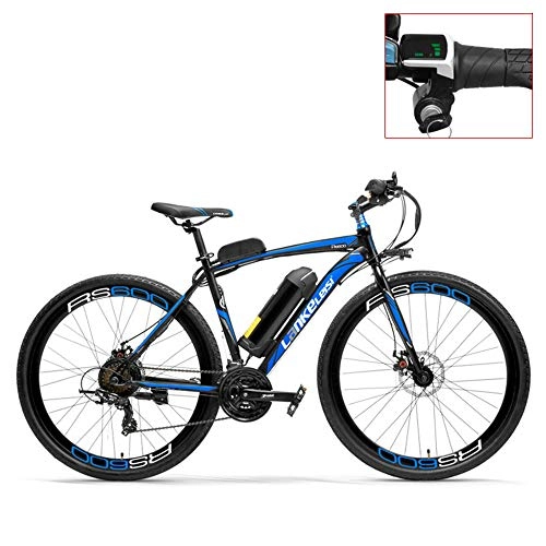 Electric Mountain Bike : LANKELEISI RS600 700C Electric Bike, 36V 20Ah Battery, Both Disc Brake, Aluminum Alloy Frame, Endurance Up To 70km, 20-35km / h, Road Bicycle. (Blue-LED, Standard)
