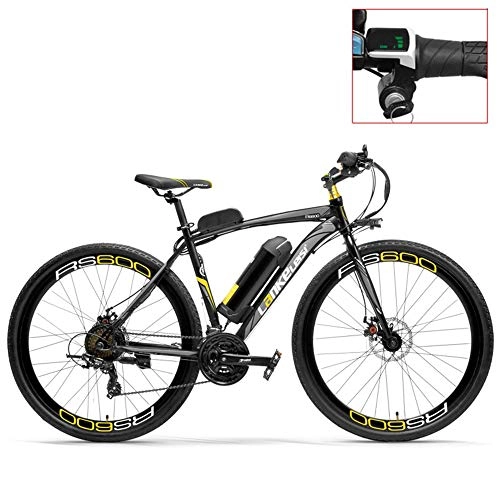 Electric Mountain Bike : LANKELEISI RS600 700C Electric Bike, 36V 20Ah Battery, Both Disc Brake, Aluminum Alloy Frame, Endurance Up To 70km, 20-35km / h, Road Bicycle. (Grey-LED, Plus 1 Spare Battery)
