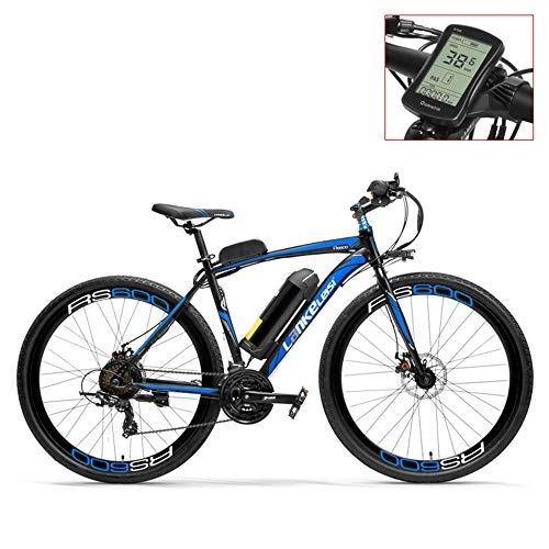 Electric Mountain Bike : LANKELEISI RS600 700C Pedal Assist Electric Bike, 36V 20Ah Battery, 300W Motor, Aluminum Alloy Airfoil-shaped Frame, Both Disc Brake, 20-35km / h, Road Bicycle (Blue-LCD, Plus 1 Spare Battery)