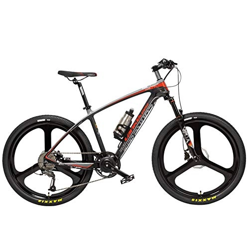 Electric Mountain Bike : LANKELEISI S600 26 Inch Electric Bicycle 240W 36V Removable Battery Carbon Fiber Frame Hydraulic Disc Brake Torque Sensor Pedal Assist Mountain Bike (Black Red, 6.8Ah + 1 Spare Battery)