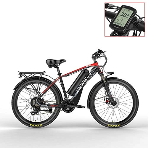 Electric Mountain Bike : LANKELEISI T8 48V Strong Pedal Assist Electric Bike, Fashion MTB Electric Mountain Bike, Adopt Suspension Fork.Pedelec. (Red LCD, 15Ah)