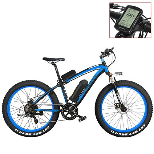 Electric Mountain Bike : LANKELEISI XF4000 26 inch Electric Mountain Bike, 4.0 Fat Tire Snow Bike Strong Power 48V Lithium Battery Pedal Assist Bicycle (Blue-LCD, 1000W)