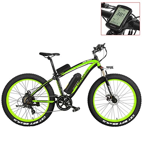 Electric Mountain Bike : LANKELEISI XF4000 26 inch Electric Mountain Bike, 4.0 Fat Tire Snow Bike Strong Power 48V Lithium Battery Pedal Assist Bicycle (Green-LCD, 1000W+1 Spare Battery)