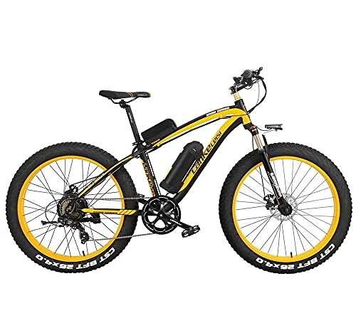 Electric Mountain Bike : LANKELEISI XF4000 Electric bicycle, adult electric bicycle with 1000W brushless motor, 26”Fat tire electric bicycle, 48V 16AH Removable lithium battery with anti-theft device (Yellow, Spare Battery)
