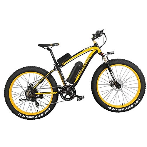 Electric Mountain Bike : LANKELEISI XF4000 Electric Bike 500W / 1000W 7-speed Fat Tire Mountain Bike Adult Full Suspension Hydraulic Disc Brake, Lithium Battery 16Ah (Black and yellow, 1000W)