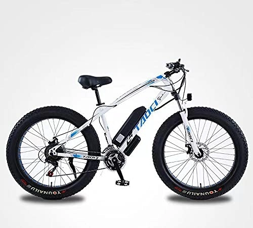 Electric Mountain Bike : Lithium Battery Bicycle Variable Speed Assist Long-endurance Snowmobile Adult Mountain Bike (White)