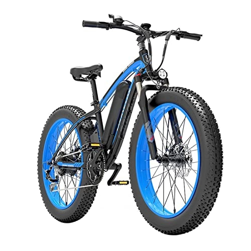 Electric Mountain Bike : Liu Electric Bike 1000w for Adults, 48v 16Ah Lithium-Ion Battery Removable Electric Mountain Bicycle 26'' Fat Tire Ebike 25mph Snow Beach E-Bike (Color : 16AH blue)