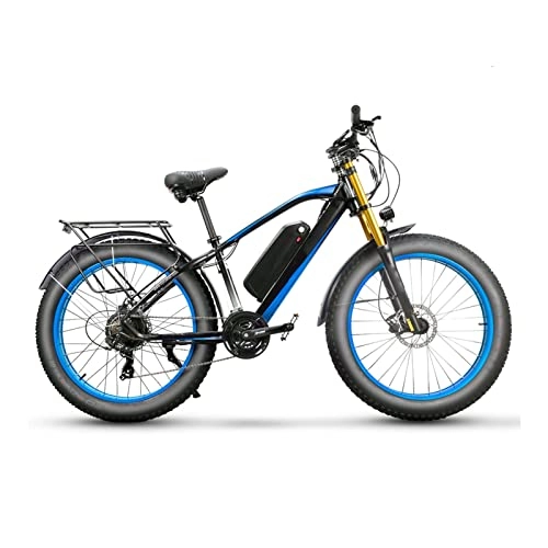 Electric Mountain Bike : Liu Electric Bike for Adults 750W 26 Inch Fat Tire, Electric Mountain Bicycle 48V 17ah Battery, Full Suspension E Bike (Color : White blue)