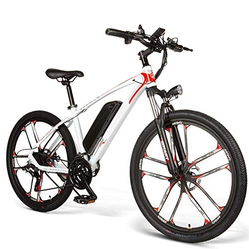 Electric Mountain Bike : LLC-POWER 26In Mountain Electric Bicycle with Pedal, 350W Urban Electric Bikes, 48V 8AH Removable Lithium Battery, Professional 21 Speed Gears, USB 2.0 Mobile Phone Charging, White
