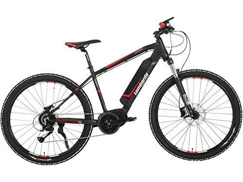 Electric Mountain Bike : Lombardo Valerdice Mountain MTB Hub E-Bike (18" / 27.5") Black / Red (With Walk Assist Mode)