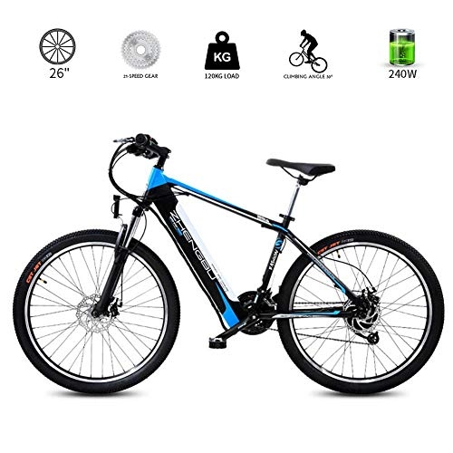 Electric Mountain Bike : LOO LA E-bike Mountain Electric Bike with 27 speed Transmission System, 240w 48v 10ah lithium-ion battery, 26" inch, 3 riding modes front and rear disc brakes, Blue
