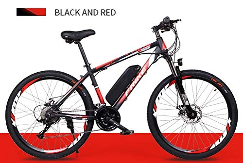Electric Mountain Bike : LOO LA Electric mountain bike, 26-inch hybrid bicycle (36V10Ah) 27 speed Front and rear dual disc brakes, up to 35KM / H Three Working Modes, Black