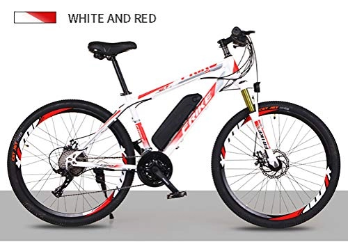 Electric Mountain Bike : LOO LA Electric mountain bike, 26-inch hybrid bicycle (36V10Ah) 27 speed Front and rear dual disc brakes, up to 35KM / H Three Working Modes, Red