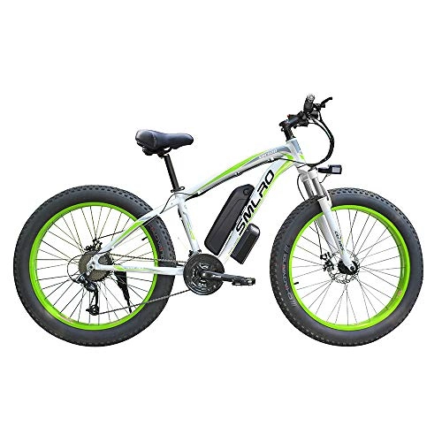 Electric Mountain Bike : LOSA Lithium Battery Mountain Electric Bike Bicycle 26 Inch 48V 15AH 350W 21 Speed Gear Three Working Modes, white green