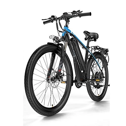 Electric Mountain Bike : LRXG Electric Mountain Bike E Bicycle For Adult 26'' Electric Bike 400W High-speed Motor 48V 10.4AH Aluminum Alloy Frame Double Disc Brake, Removable Lithium Battery With Bicycle Light(Color:blue)