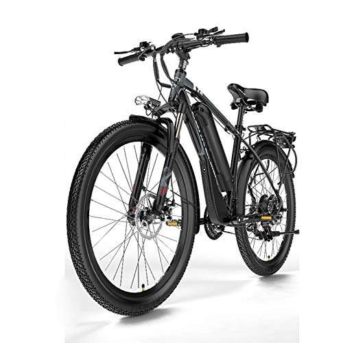 Electric Mountain Bike : LRXG Electric Mountain Bike E Bicycle for Adult 26'' Hybrid Bikes Electric Bike 400W 48V 13AH Aluminum Alloy Frame Double Disc Brake, Removable Lithium Battery with Bicycle Light(Color:black)