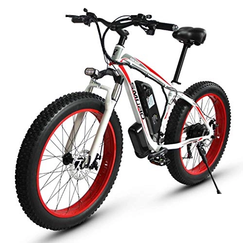 Electric Mountain Bike : LUO Beach Snow Bicycle, 26 inch Adult Fat Tire Mountain Bike, 350W Aluminum Alloy Off-Road Snow Bikes, 36 / 48V 10 / 15Ah Lithium Battery, 27-Speed, Green, 36V10Ah, White, 45V15Ah