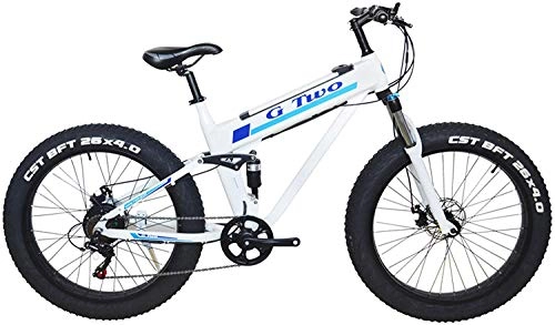 Electric Mountain Bike : LUO Electric Bike 26"*4.0 Fat Tire Electric Mountain Bicycle, 350W / 500W Motor, 7 Speed Snow Bike, Front &Amp; Rear Suspension, White