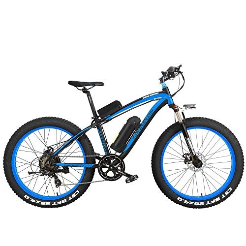 Electric Mountain Bike : LUO Electric Bike 26 inch Pedal Assist Electric Mountain Bike Mens Cruiser Cycling Roadbike 4.0 Fat Tire Snow Bkie 1000W / 500W Strong Power 48V Lithium-Ion Battery 7 Speed, Black Blue