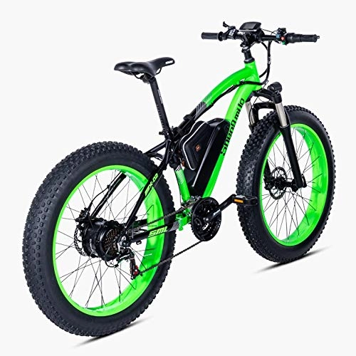 Electric Mountain Bike : LXLTLB Electric Mountain Bike E-bike 26 Inch Snowmobile with Removable 48V 17AH Lithium-Ion Battery Mountain Cycling Bicycle, Green