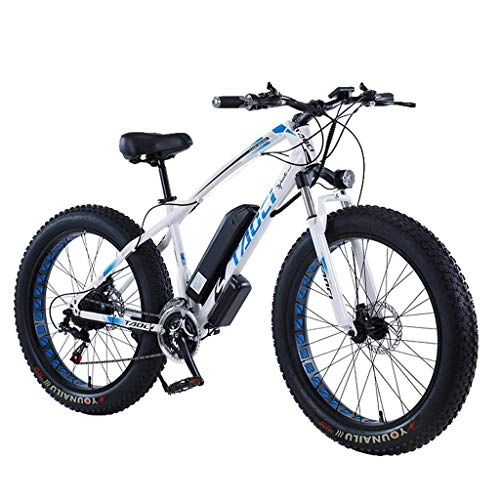 Electric Mountain Bike : LYRWISHLY 26 Inch Fat Tire Electric Bike 48V 1000W Motor Snow Electric Bicycle With 21 Speed Mountain Electric Bicycle Pedal Assist Lithium Battery Hydraulic Disc Brake (Color : White, Size : 36V8AH)