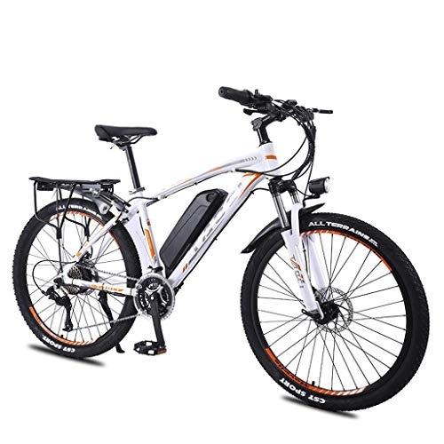 Electric Mountain Bike : LYRWISHLY 26 Inch Wheel Electric Bike Aluminum Alloy 36V 13AH Lithium Battery Mountain Cycling Bicycle, 27 Transmission City Bike Lightweight (Color : White)
