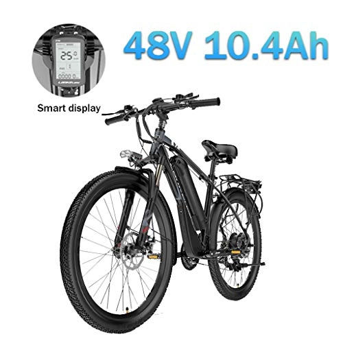 Electric Mountain Bike : LYRWISHLY Adult Electric Mountain Bike, 400W 26'' Electric Bicycle With Removable 48V 8Ah / 10.4Ah Waterproof And Dustproof Lithium-ion Battery, 21 Speed Shifter (Color : Black)