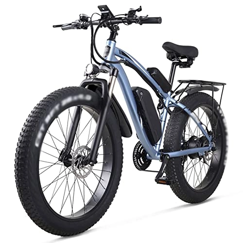 Electric Mountain Bike : LYUN Electric Bikes for Adults 26 Inch 4.0 Fat Tire E-Bike 21 Speed Men Snow Lectric Bike with 48v 17ah Lithium Battery (Color : Blue)