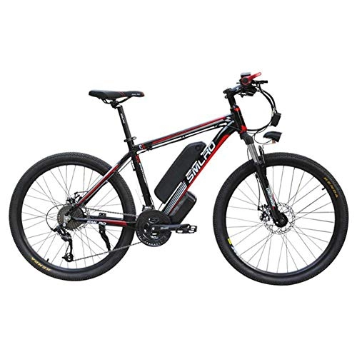 Electric Mountain Bike : LZMXMYS electric bike26'' Electric Mountain Bike Brushless Gear Motor Large Capacity (48V 350W 10Ah) 35 Miles Range And Dual Disc Brakes Alloy Electric Bicycle, white red (Color : Black Red)