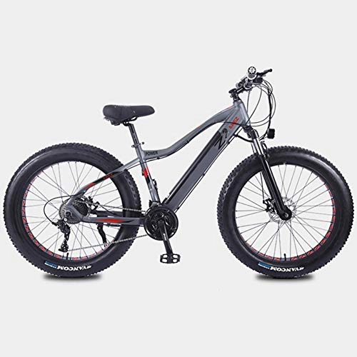 Electric Mountain Bike : LZMXMYS electric bike350W Mountain Electric Bikes 26In Fat Tire E-Bike with 27-Speed Transmission System and Charging Time 3 Hours Lithium Battery(10AH36V), Range of 35 Kilometers (Color : Gray)