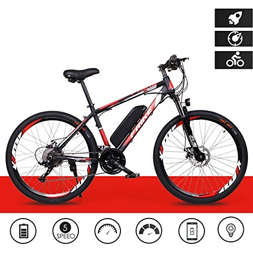 Electric Mountain Bike : MDZZ Electric Mountain Bicycle, 250W Lightweight Adult Powered Bike, 21-Speed Lithium Battery E-Bike with Adjustable Seat, Outdoor Assisted Tool, Black red, Ordinary