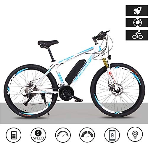 Electric Mountain Bike : MDZZ Electric Mountain Bicycle, 250W Lightweight Adult Powered Bike, 21-Speed Lithium Battery E-Bike with Adjustable Seat, Outdoor Assisted Tool, white blue, Upgrade