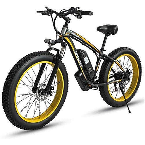 Electric Mountain Bike : MIAOYO 26 Inch Electric Mountain Bike for Adult, 48V Lithium Battery Aluminum Alloy 18.5 Inch Frame 27 Speed Electric Snow Bicycle, with LCD Display, Yellow