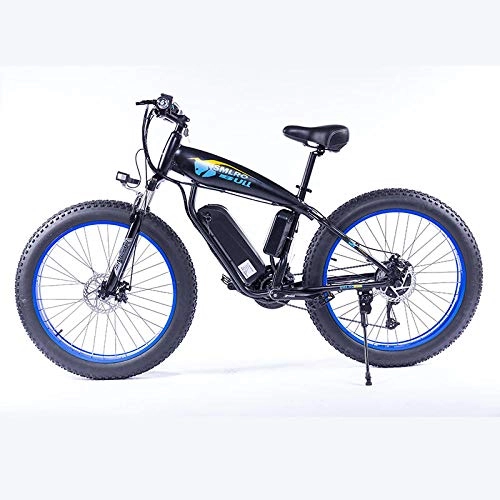 Electric Mountain Bike : Minkui 26 inch fat tire 350W electric bike mountain bike beach cruiser, removable 48V 10Ah lithium ion battery-blue
