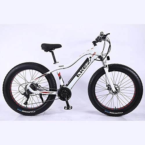 Electric Mountain Bike : MRXW 26 inch aluminum alloy hidden lithium battery electric bicycle, adult assisted mountain bike rough wheel snowmobile, 36V 350W 10Ah Removable Lithium-Ion Battery Ebike for Mens, White Left