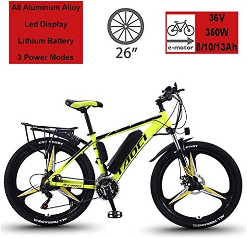 Electric Mountain Bike : MRXW Electric Bikes for Adult, Magnesium Alloy Ebikes Bicycles All Terrain, 26" 36V 350W 13Ah Removable Lithium-Ion Battery Mountain Ebike for Mens, Yellow, 13Ah80Km