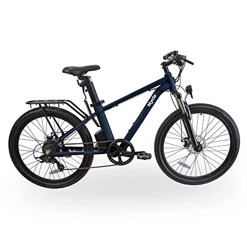 Electric Mountain Bike : Mycle Climber Electric Mountain Bike with Removable LG12.8Ah Battery | Shimano 250W High Speed Motor | 70km Range | 5 Power Levels & Microshift 7 Speed Gears | 26” Tyres | LCD Display (Hackney Blue)