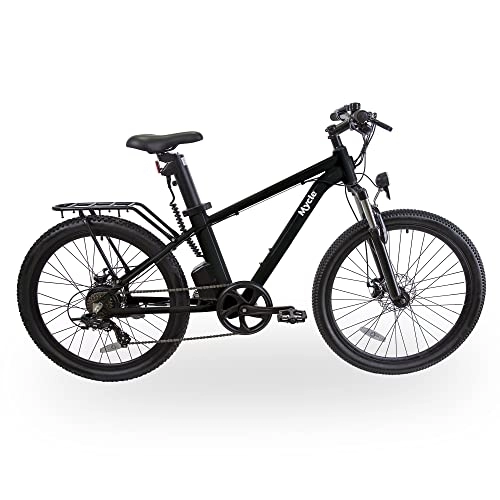 Electric Mountain Bike : Mycle Climber Electric Mountain Bike with Removable LG12.8Ah Battery | Shimano 250W High Speed Motor | 70km Range | 5 Power Levels & Microshift 7 Speed Gears | 26” Tyres | LCD USB Display (Jet Black)