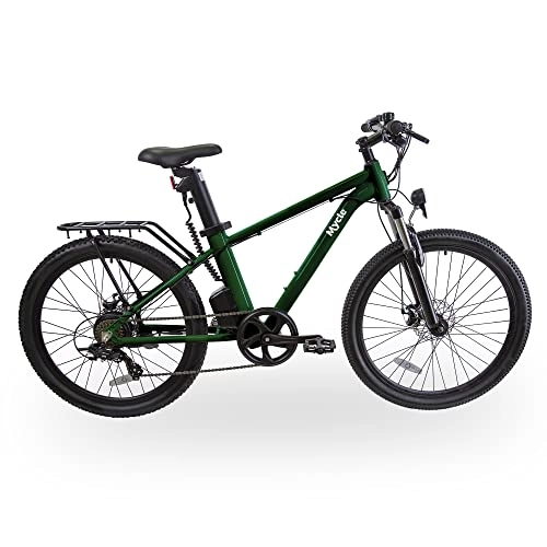 Electric Mountain Bike : Mycle Climber Electric Mountain Bike with Removable LG12.8Ah Battery | Shimano 250W Motor | 70km Range | 5 Power Levels & Microshift 7 Speed Gears | 26” Tyres | LCD Display (Greenwich Green)