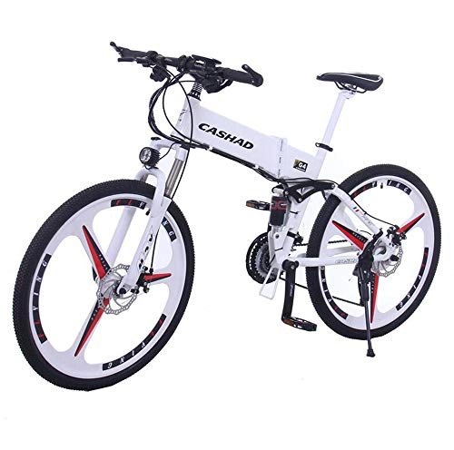 Electric Mountain Bike : MYYDD Electric Mountain Bike, 26 Inch Folding E-bike 350W 24 Speeds Citybike Commuter Bike with 36V 10Ah Removable Lithium Battery, White