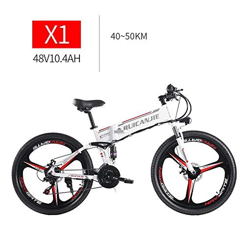 Electric Mountain Bike : MYYDD Folding Electric Bicycle Mens Mountain Ebike 26 inch Fat Tire Road Bicycle Snow Bike Pedals with Mechanical Brakes (Removable Lithium Battery), B
