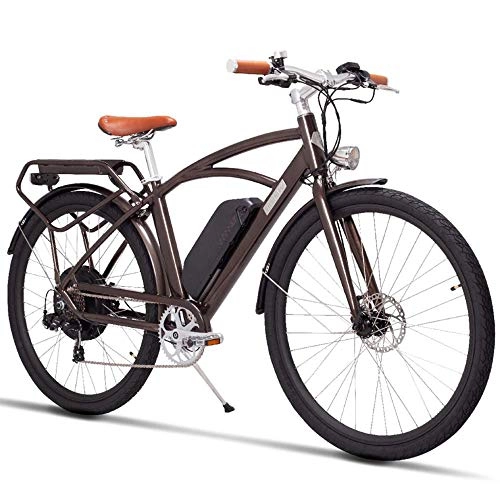 Electric Mountain Bike : MZZK 700C High Speed Pedal Assist Electric Moutain Bike, Retro Saddle City Bicycle400W Powerful Brushless Motor, 48V 13Ah Lithium Battery(Brown, 48V 13Ah)