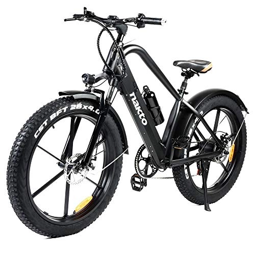 Electric Mountain Bike : NAKTO GYL019 26Inch Wide Tires Electric Bike For AdultsEbike with 500W Motor Max Speed 25km / h Dual Disc Brake 10AH Lithium-ion Battery For Sports Outdoor Cycling Travel Work Out And Commuting