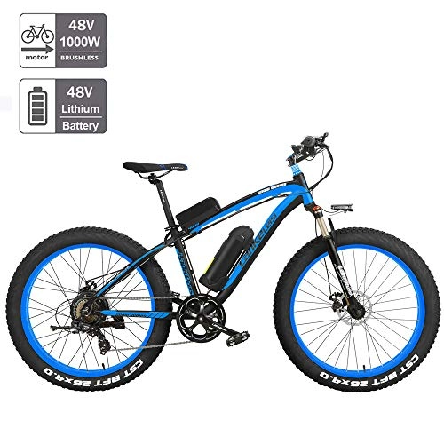 Electric Mountain Bike : Nbrand 26 Inch Electric Fat Bike Snow Bike, 26 * 4.0 Fat Tire Mountain Bike, Lockable Suspension Fork, 3 Riding Modes (Blue, 1000W Plus 1 Replacement 17Ah)
